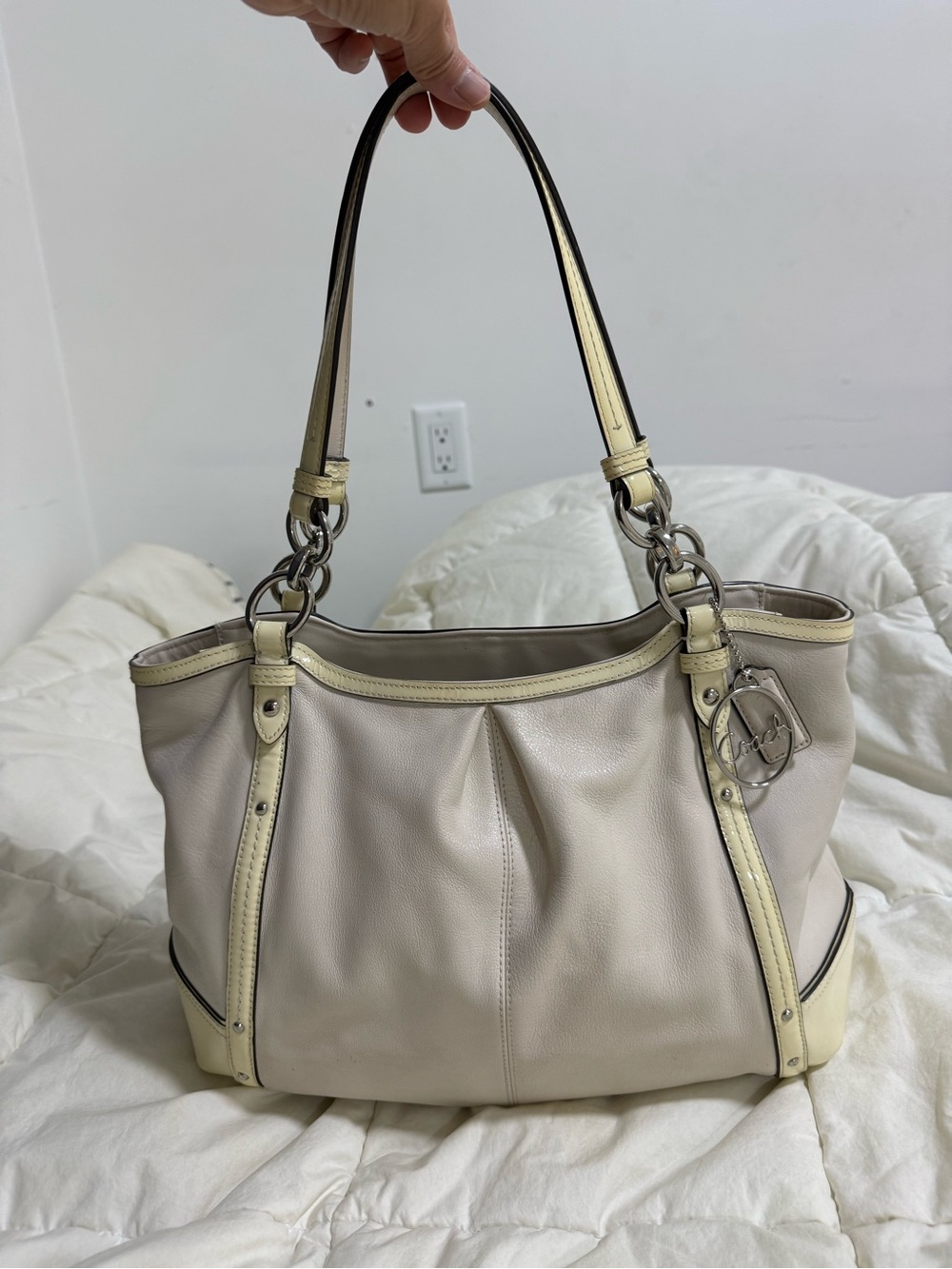Coach Cream Leather Shoulder Bag with Silver Hardware